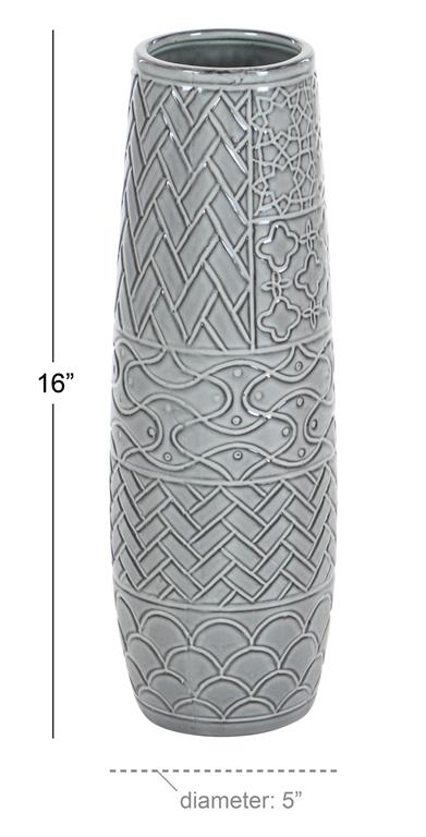 Grey Ceramic Vase 5"W, 16"H