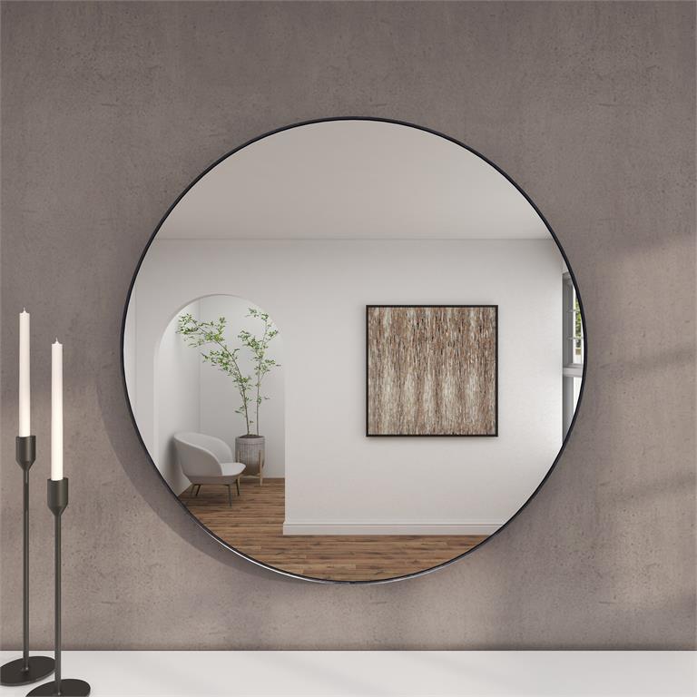 Oversized Black Contemporary Wood Wall Mirror, 36 in. x 36