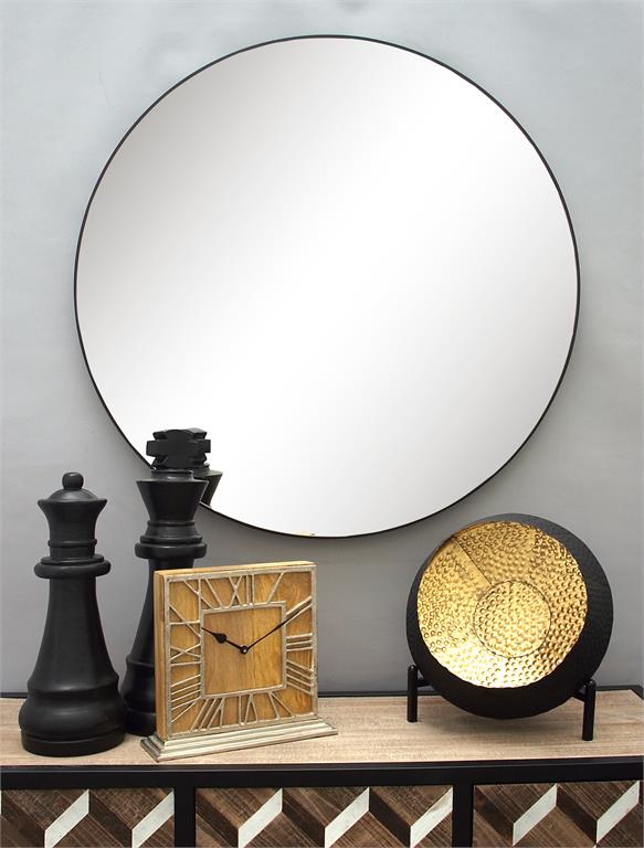 Oversized Black Contemporary Wood Wall Mirror, 36 in. x 36