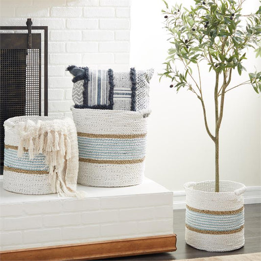 White Wood Coastal Seagrass Basket S/3 16",14", 13"H