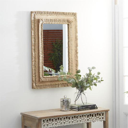 36 in. x 26 in. Brown Wood Bohemian Rectangle Wall Mirror