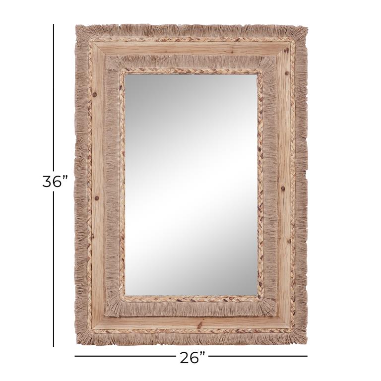 36 in. x 26 in. Brown Wood Bohemian Rectangle Wall Mirror