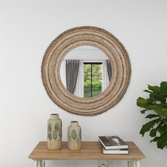 Beige MDF Bohemian Wall Mirror 38"D