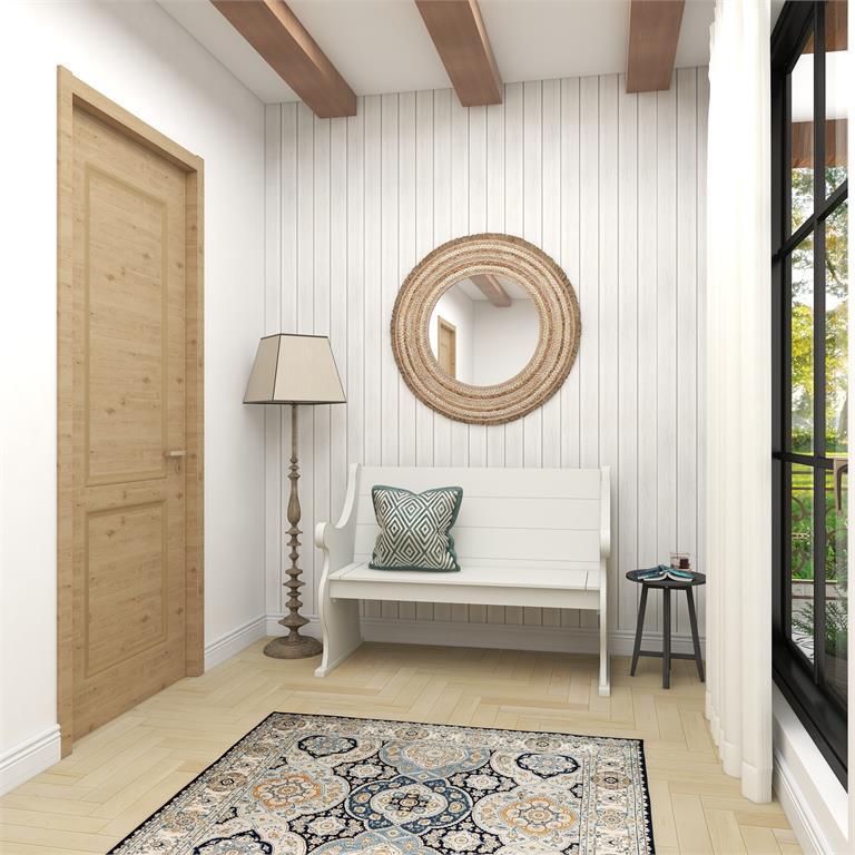 Beige MDF Bohemian Wall Mirror 38"D