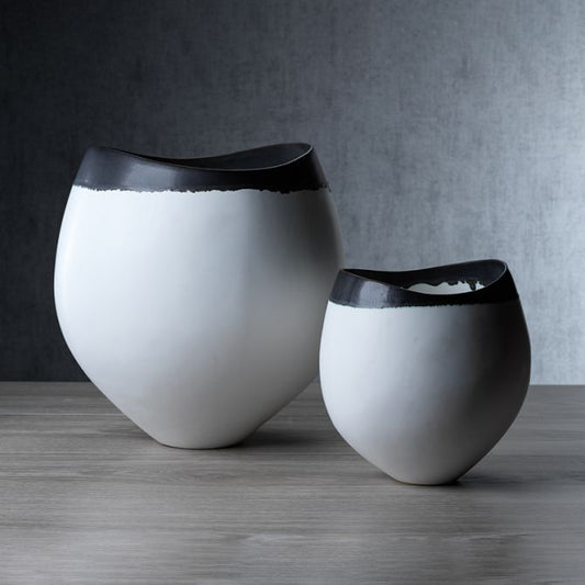 Trento White Eclipse Vase with Black Volcanic Rim