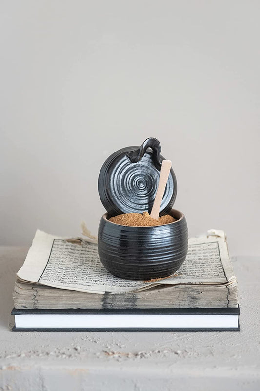 Stoneware Sugar with Spoon Jar