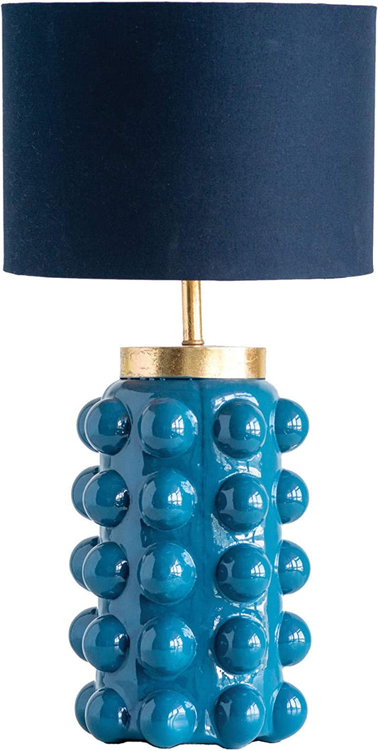 Embossed Teal Glass Table Lamp with Black Shade