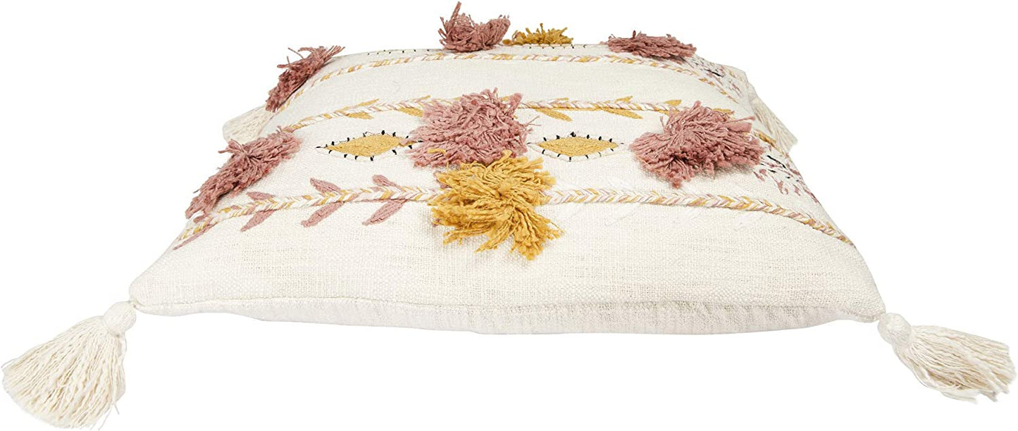 Tassels and Appliques and Accented with Mustard Pillows and Pink Poms