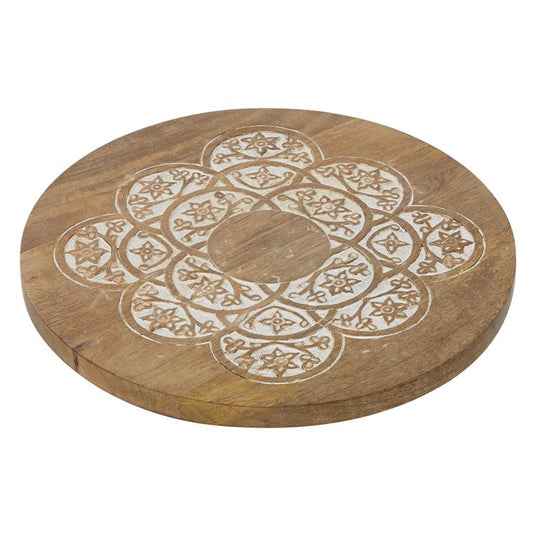 Country Cottage Wood Lazy Susan Cake Stand 14"W