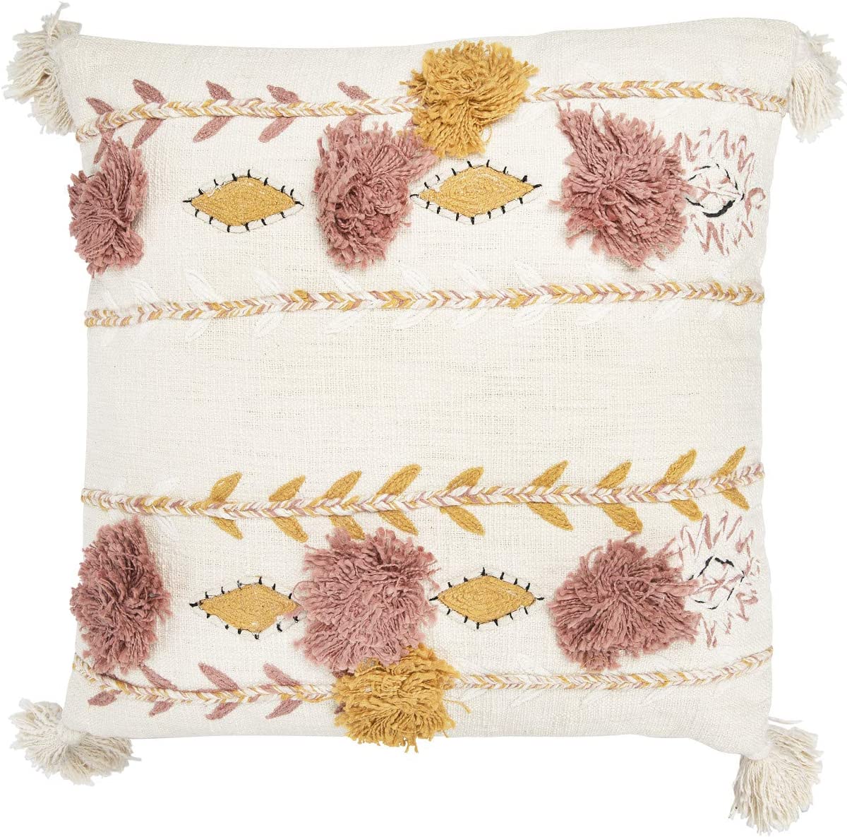 Tassels and Appliques and Accented with Mustard Pillows and Pink Poms