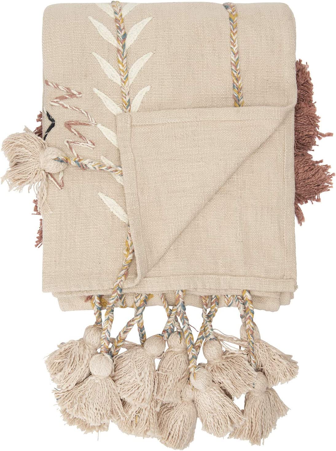 Embroidered Pink Cotton Decorative Applique Throw