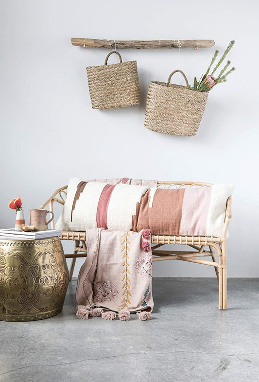 Embroidered Pink Cotton Decorative Applique Throw