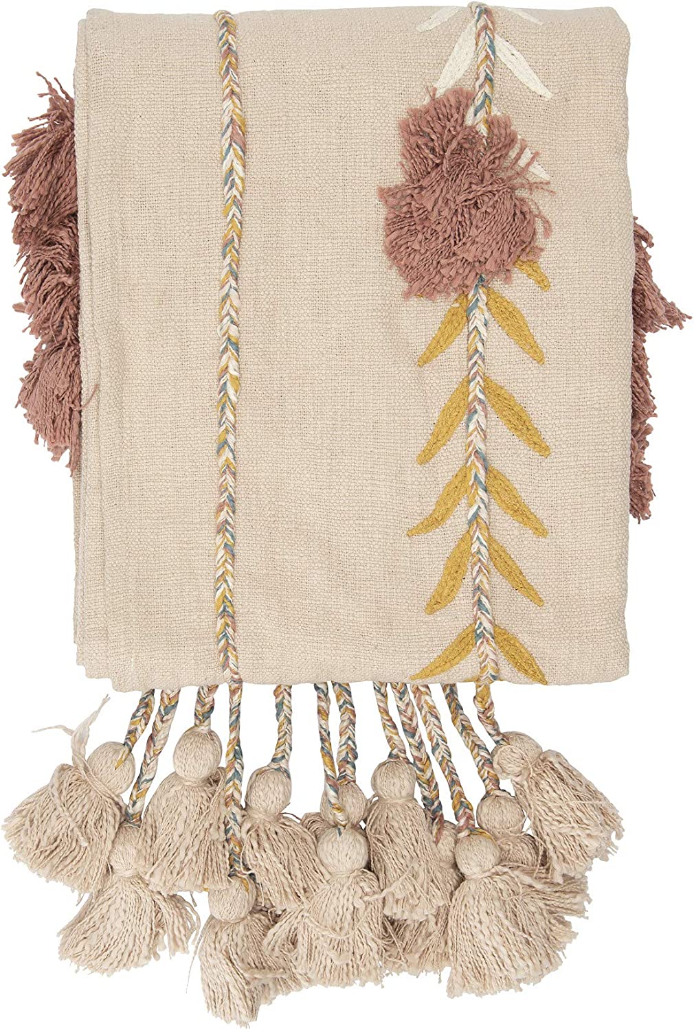 Embroidered Pink Cotton Decorative Applique Throw