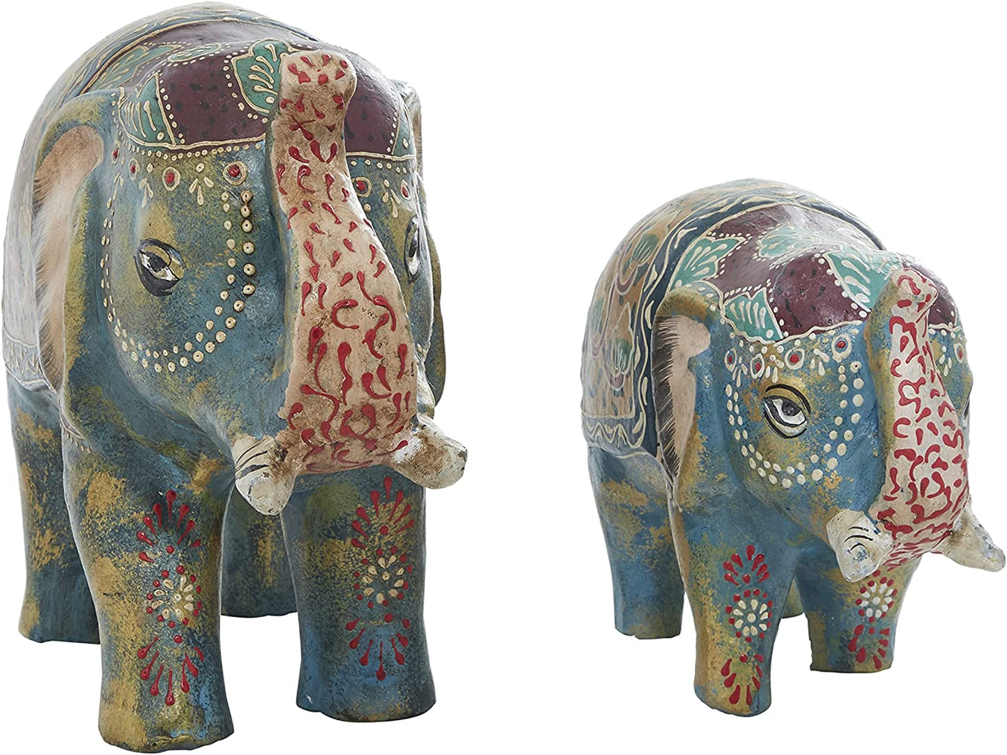 Green Ceramic Electric Elephant Sculpture, Set of 2  10", 6"H