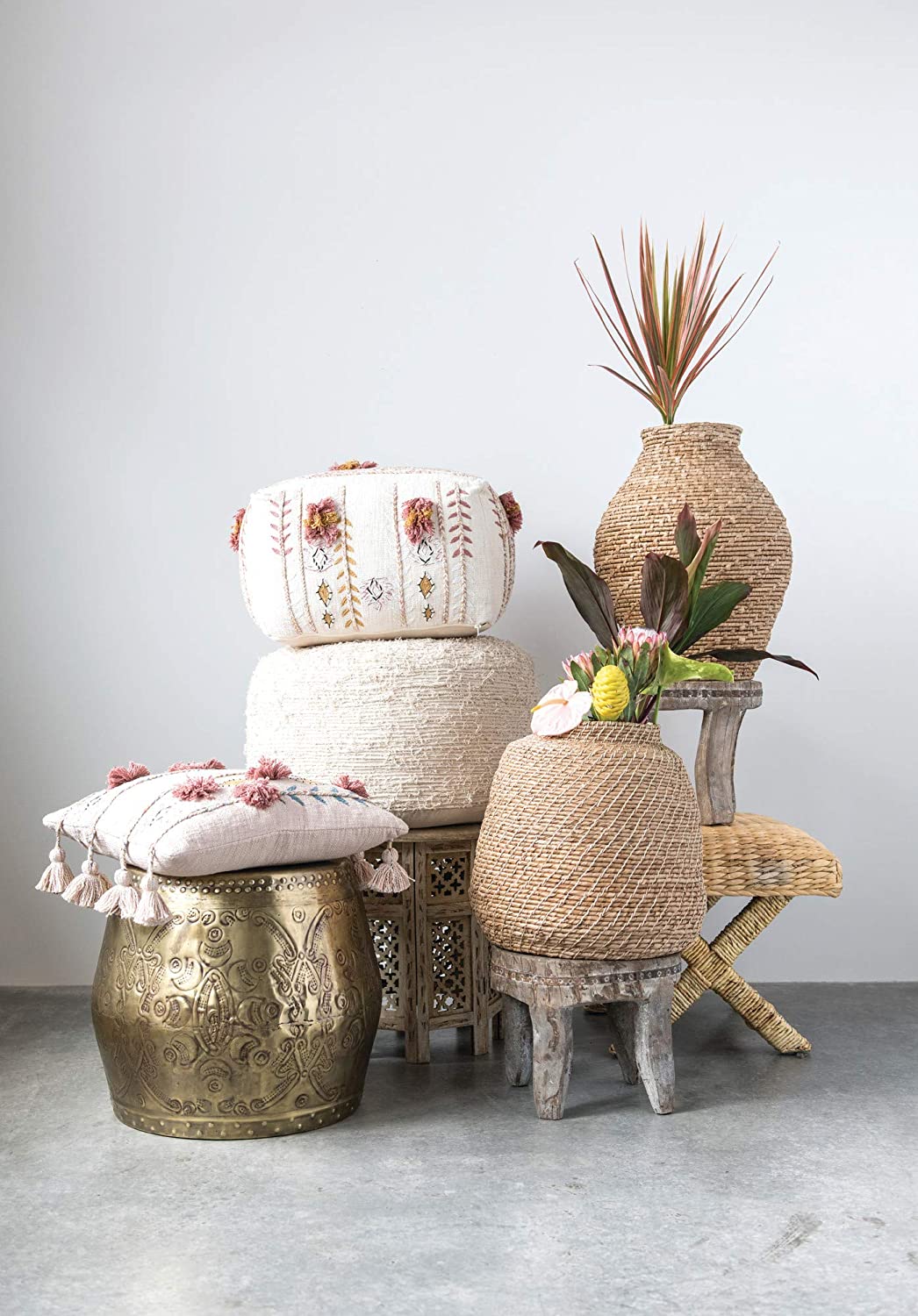 Tassels and Appliques and Accented with Mustard Pillows and Pink Poms