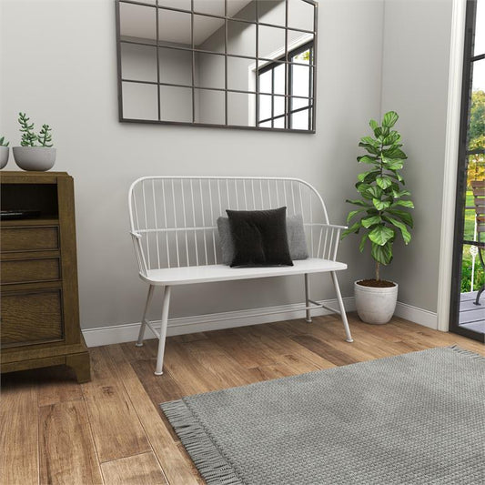 White Metal Farmhouse Outdoor Bench 48"W, 38"H