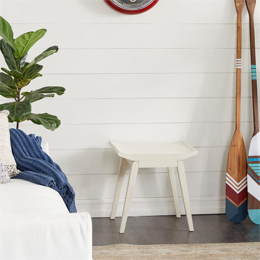 White Wood Traditional Stool 19"W, 17"H