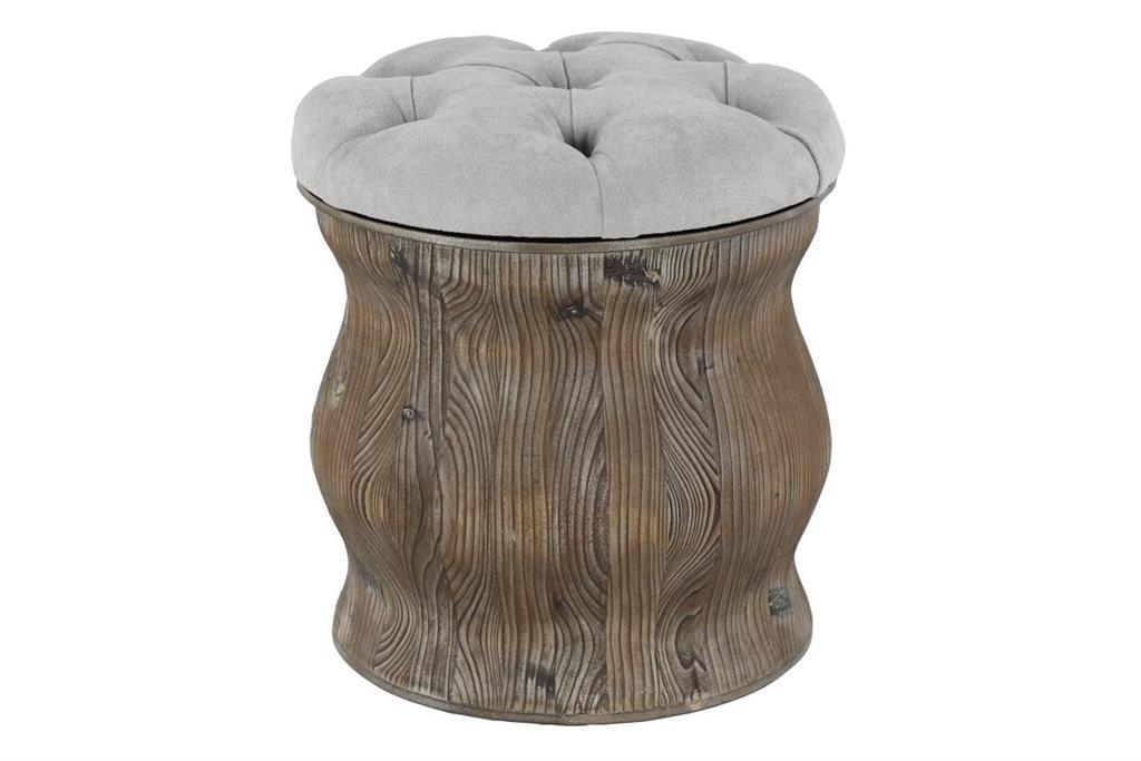 Light Gray Wood Rustic Storage Fabric Stool 17"W, 18"H