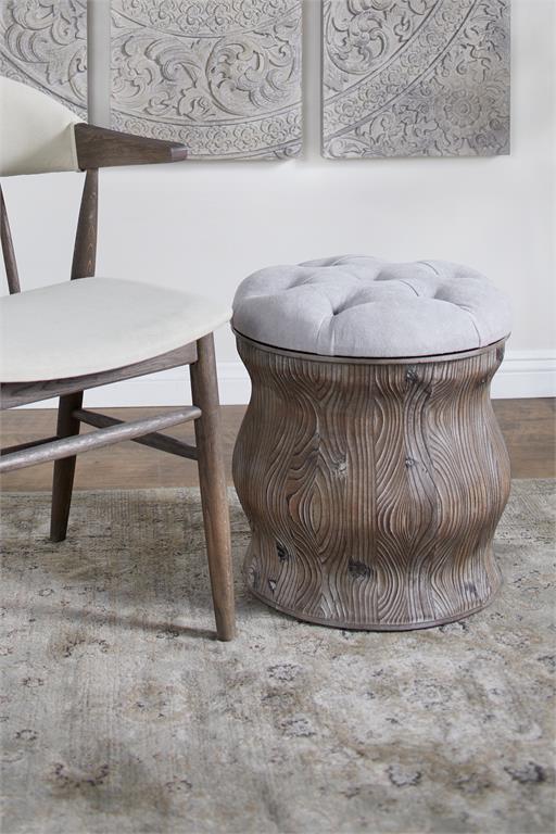 Light Gray Wood Rustic Storage Fabric Stool 17"W, 18"H