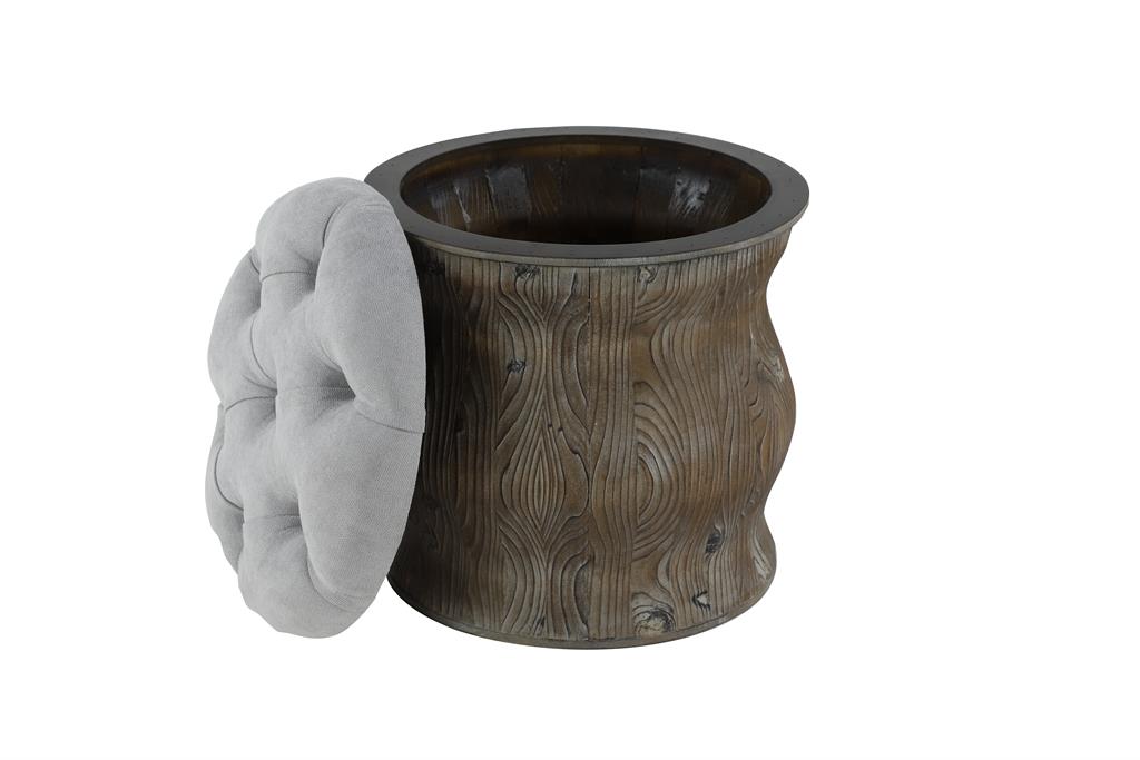 Light Gray Wood Rustic Storage Fabric Stool 17"W, 18"H