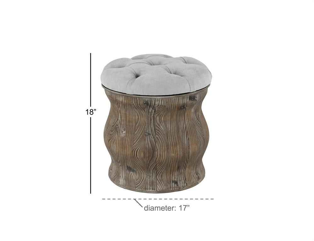 Light Gray Wood Rustic Storage Fabric Stool 17"W, 18"H