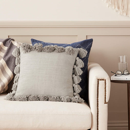 18" Square Cotton Pillow With Tassels