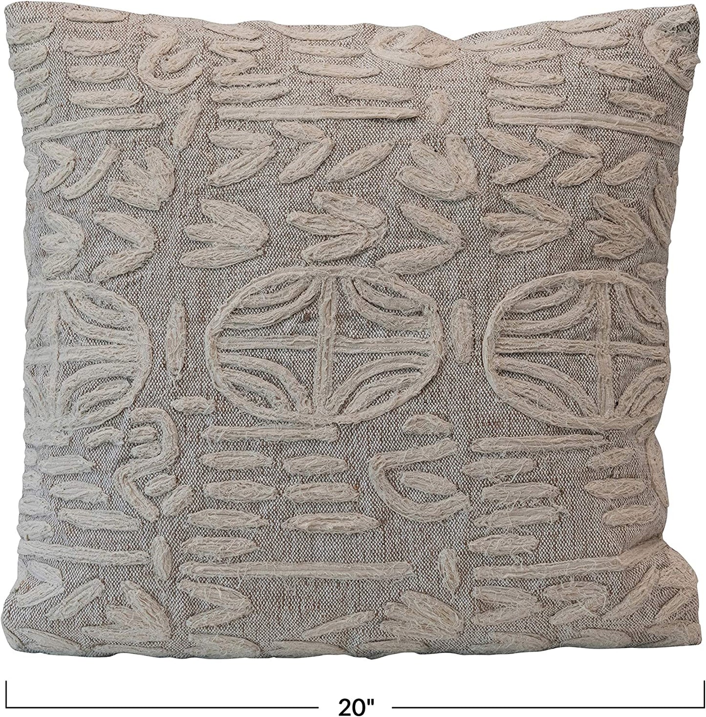 20" Jute Appliqued Beige & Cream Color Pillow