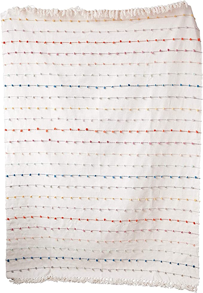 Cotton Throw With Multicolor Embroidered  Loop Striples