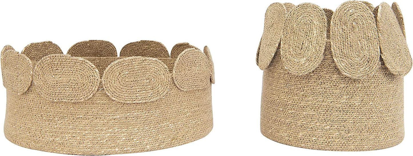 Handwoven Natural Seagrass Appliqued Edge Baskets Set of 2