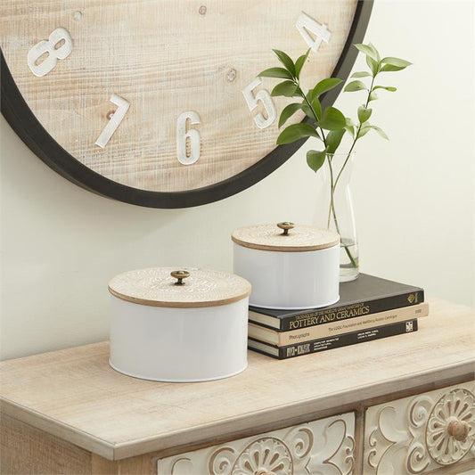 White Metal Coastal Decorative Jars  S/2 7", 8"W