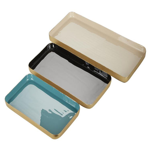 Multi Colored Metal Contemporary Tray Set of 3