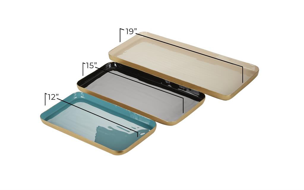 Multi Colored Metal Contemporary Tray Set of 3