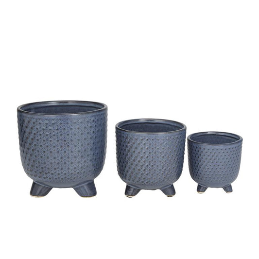 Ceramic Contemporary blue planters S/3 5", 6.25", 7.75"H