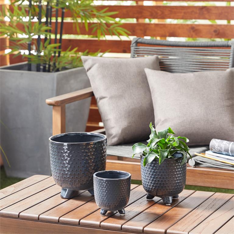 Ceramic Contemporary blue planters S/3 5", 6.25", 7.75"H