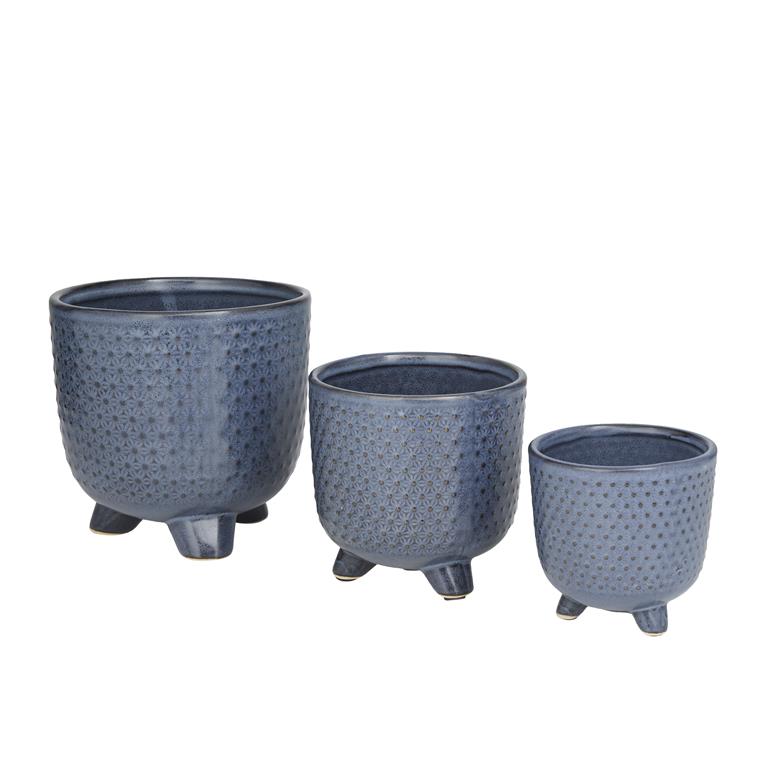 Ceramic Contemporary blue planters S/3 5", 6.25", 7.75"H