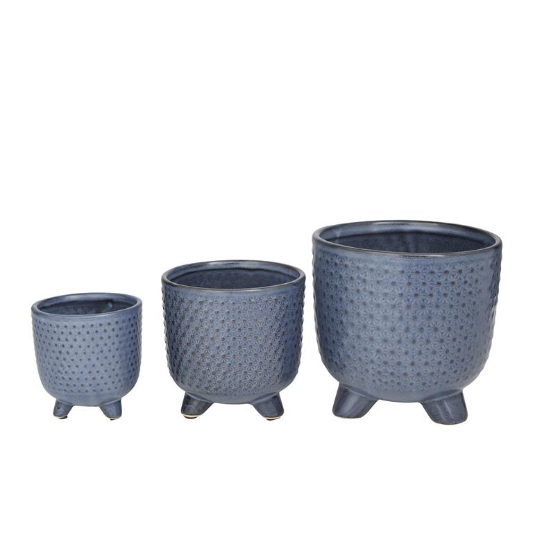 Ceramic Contemporary blue planters S/3 5", 6.25", 7.75"H