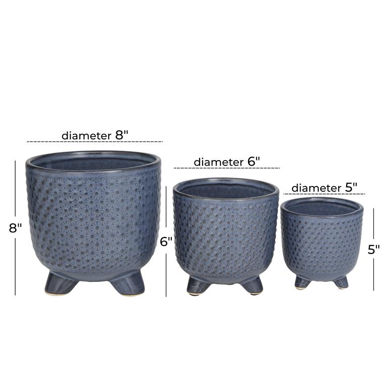 Ceramic Contemporary blue planters S/3 5", 6.25", 7.75"H