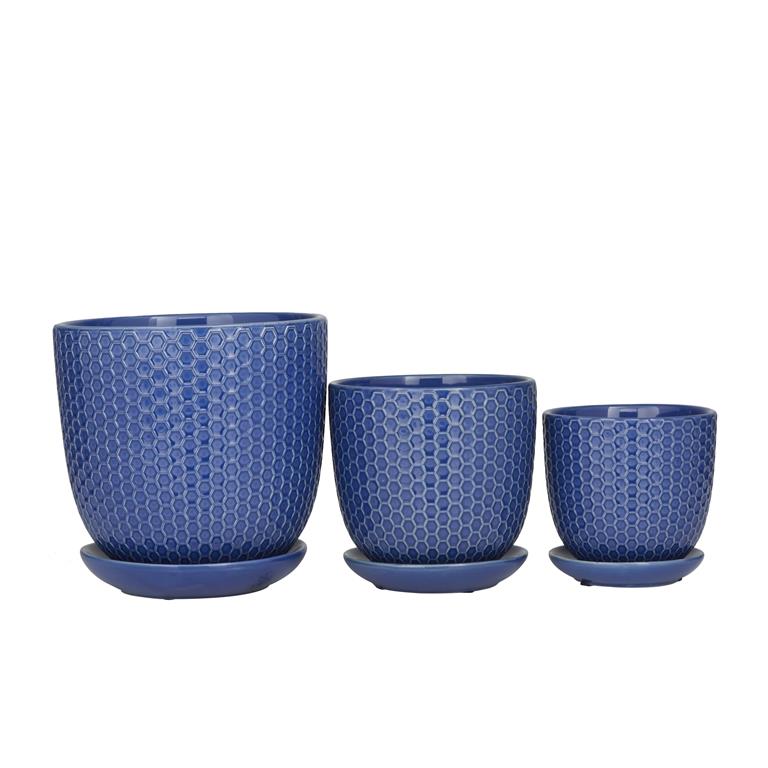 Blue porcelain planters S/3 8", 6", 5"H