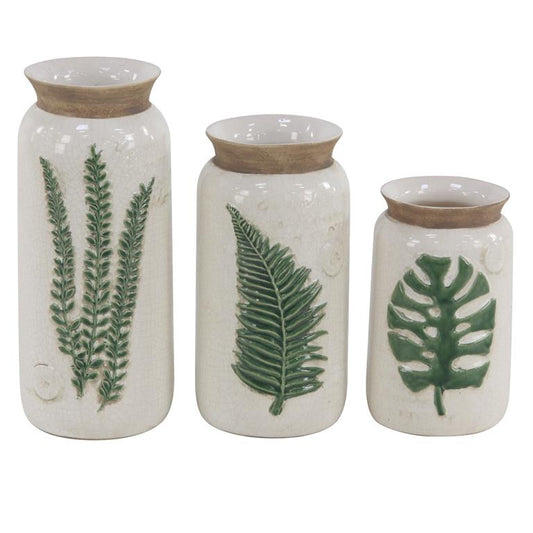 8", 10", 12"H Stoneware Coastal Style Vase, White, 3 - Pieces