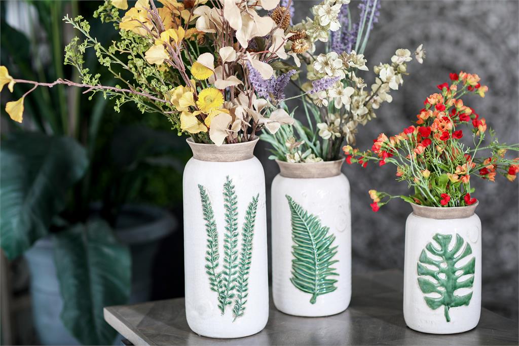 8", 10", 12"H Stoneware Coastal Style Vase, White, 3 - Pieces