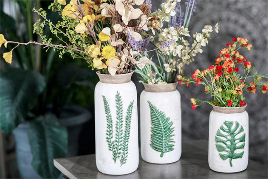 8", 10", 12"H Stoneware Coastal Style Vase, White, 3 - Pieces