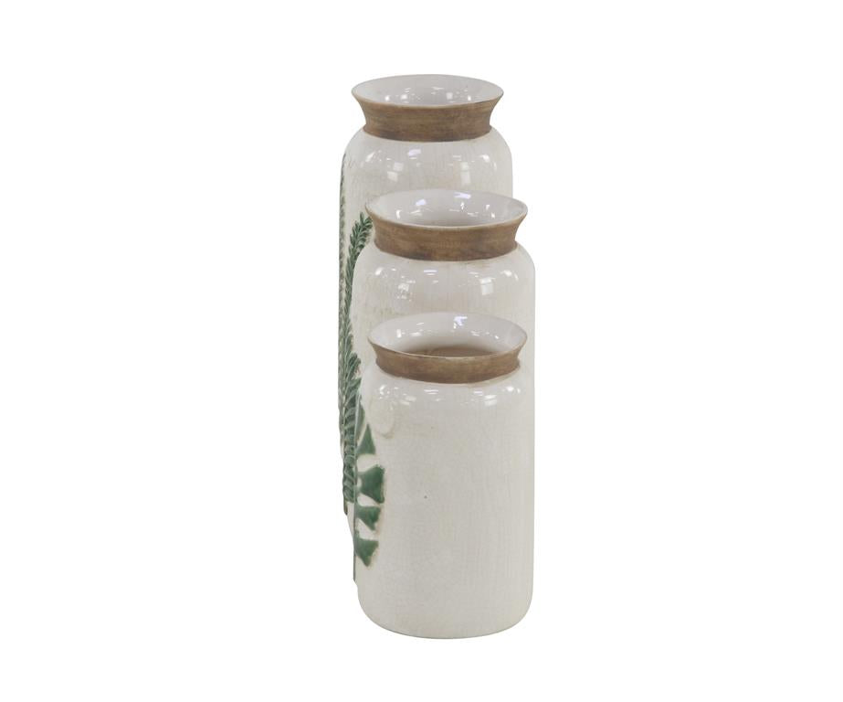 8", 10", 12"H Stoneware Coastal Style Vase, White, 3 - Pieces