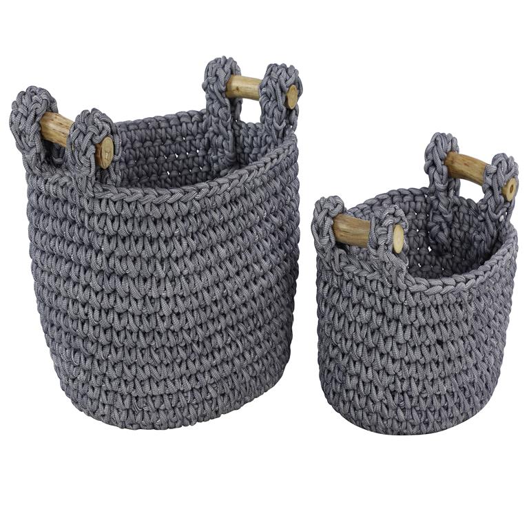 Gray Polyester Bohemian Storage Basket S/2 13",11"H