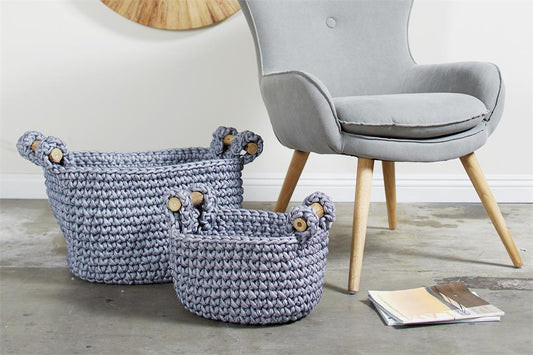 Gray Polyester Bohemian Storage Basket S/2 13",11"H