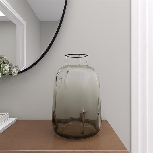 Gray Glass Coastal Vase 8"W, 11"H