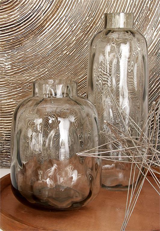 Gray Glass Coastal Vase 8"W, 11"H