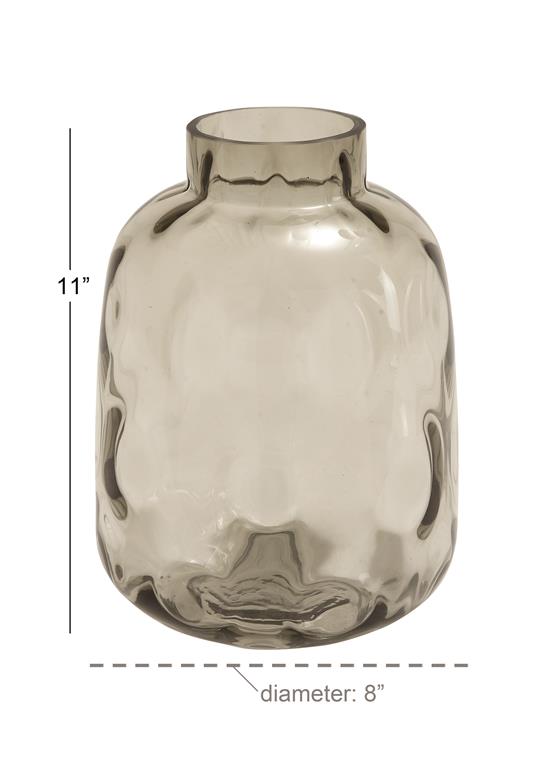 Gray Glass Coastal Vase 8"W, 11"H