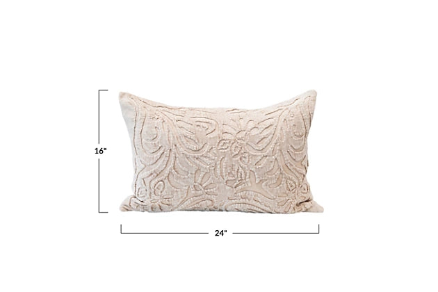 Cotton Velvet Lumbar Cutwork Pillow