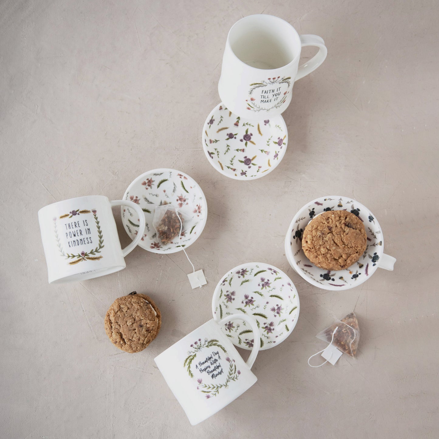 5" Stoneware Mug With Saucer Set of 2