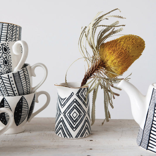 8oz Stoneware Creamer with Pattern